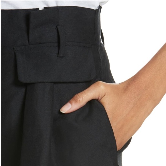 FRAME Paperback Shorts pleated high rise black linen blend women’s size 12 - Picture 4 of 7